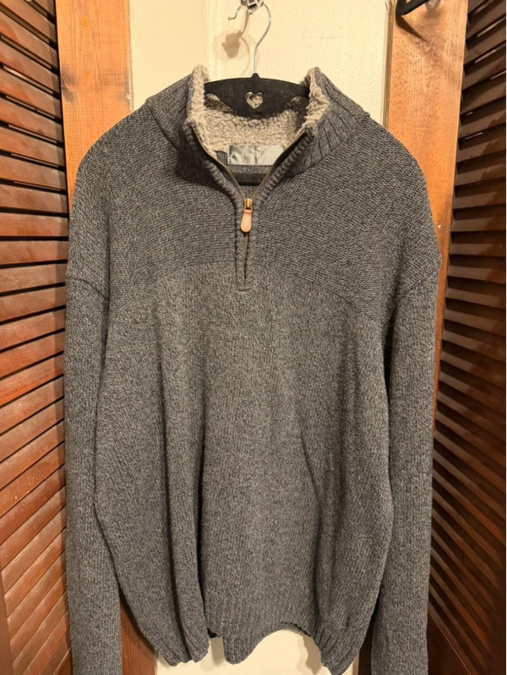 Oscar de la Renta Pull Over Quarter Zip Gray Sweater Sherpa Collar Size XXL